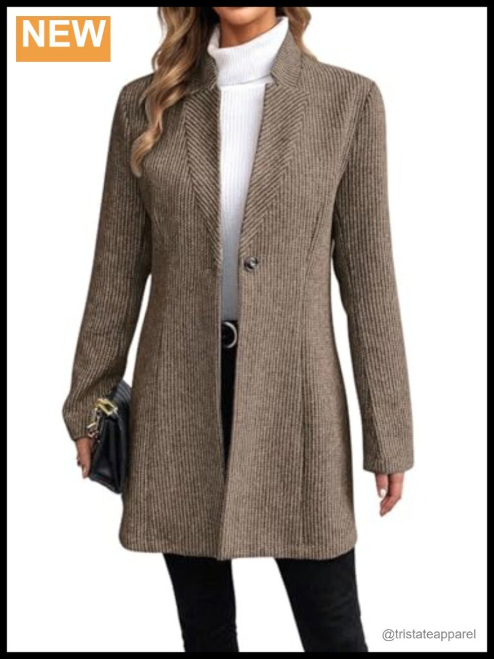 Womens Long Sleeve Wool Blend Blazer Mid-Long One Button Coat